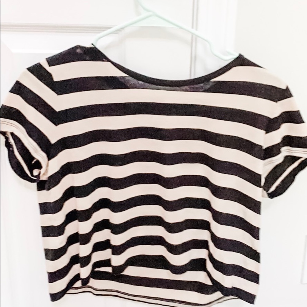 Forever 21 black & white striped crop top